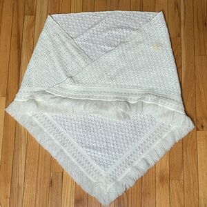 White Fringed Knit Shawl